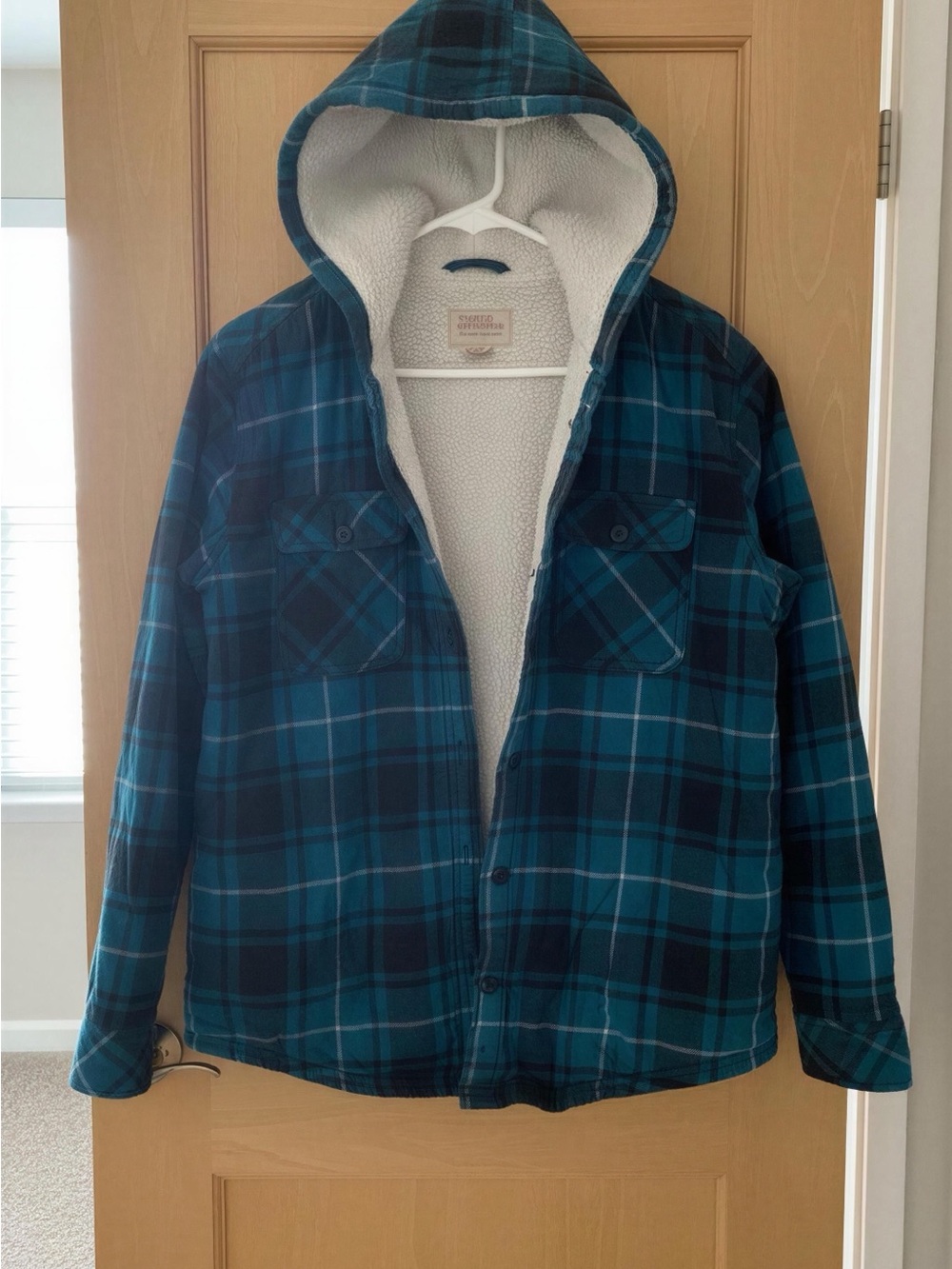Women’s Plaid Sherpa-Lined Hooded Jacket - Teal/Black